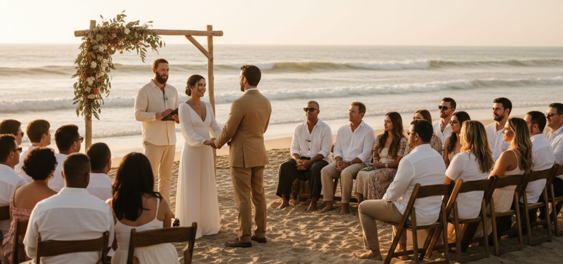 Beach wedding at golden hour in Carlsbad.